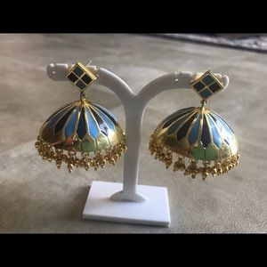 Blue enamel jhumki earrings